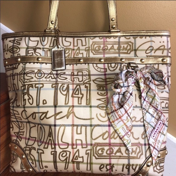 Coach Tattersall Gold Graffiti Tote Wallet Holiday - Picture 4 of 8